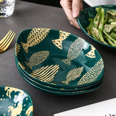 日式創意手繪浮雕釉下彩陶瓷餐具家用甜品點心沙拉水果橄欖船盤子
