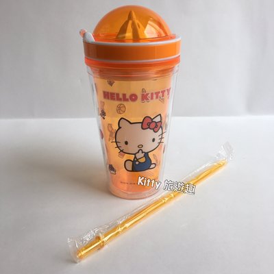 [Kitty 旅遊趣] Hello Kitty 塑膠手動榨汁吸管杯 凱蒂貓 隨手杯 果汁杯 榨汁杯 手拿杯