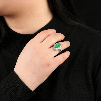 特色滿綠戒指鑲嵌冰綠蛋面冰綠戒指活口女款