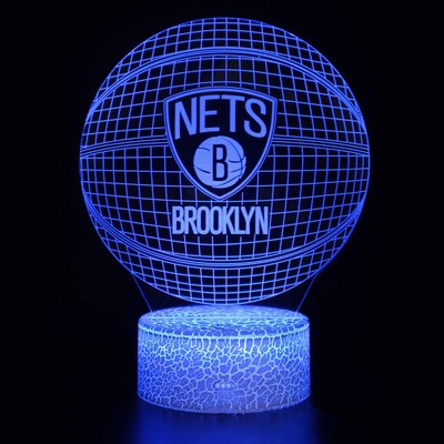 [現貨]NBA布魯克林籃網隊徽3D視覺立體燈 爆裂紋Brooklyn Net遙控觸摸雙模 七彩漸變錯覺夜燈交換生日禮物