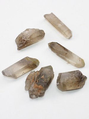天然水晶碎石 天然茶水晶原石擺件毛料柱狀長條粗細礦石石頭
