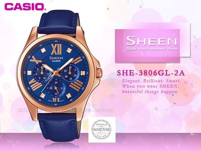 CASIO 卡西歐 手錶專賣店 SHEEN SHE-3806GL-2A 女錶 真皮錶帶 玫瑰金離子鍍金 施華洛世奇水晶