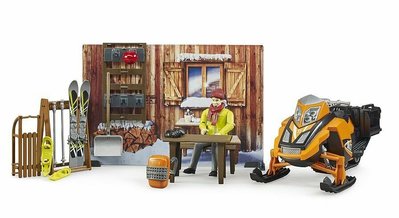 德國 BRUDER 雪地小屋滑雪摩託車套組冬天滑雪場景組(含雪車及人偶和所有配件)工程兒童玩具車塑料模型