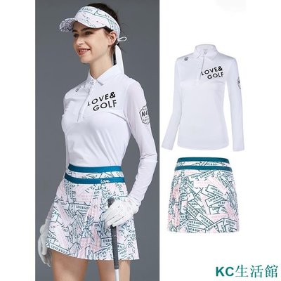 安妮の屋【 】高爾夫球衣 高爾夫裙 高爾夫服裝女夏季高級韓國顯瘦透氣印花半身短裙子運動百褶裙套裝