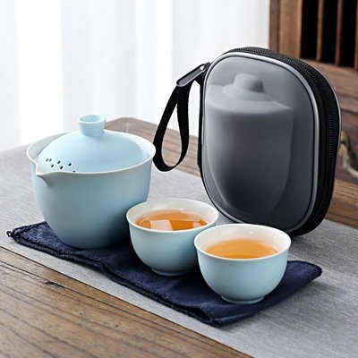 陶瓷快客杯旅行茶具小套裝 特價隨身泡茶壺戶外便攜式 一壺兩杯單杯 旅行茶具組