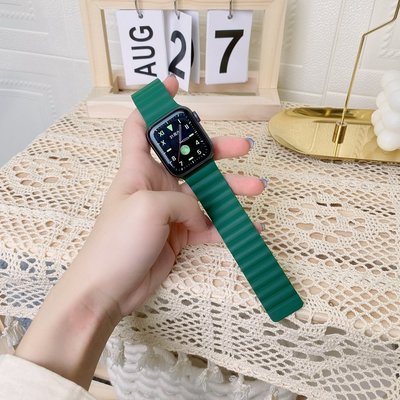 手錶錶帶 適用于蘋果iwatch手錶帶apple6 se12345 時尚雙面硅膠磁性腕帶
