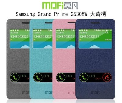 --庫米--MOFI 莫凡 Samsung Grand Prime G5308W 慧系列側翻可立皮套 開窗皮套-深藍