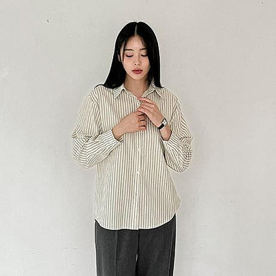 Bellee 正韓  簡約條紋棉質襯衫上衣  (2色)【0326-84】