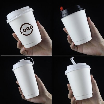 【熱賣精選】 定制加厚奶茶紙杯中空杯一次性廣告咖啡杯熱飲杯500ml定做印logo