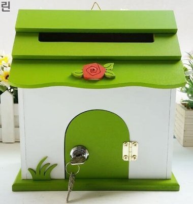韓國製 限量品 歐式 可愛屋型信箱 木製 小木屋壁掛式郵筒 郵件箱 田園風格信箱 意見箱收納箱 1842A
