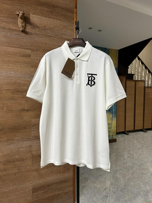 Burberry博柏利男士刺繡TB米白色polo衫短袖T恤