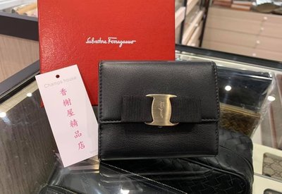 ** 香榭屋精品店 ** Salvatore Ferragamo 黑色全皮經典蝴蝶結11卡零錢袋 短夾(XB4565)