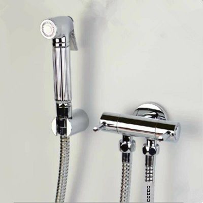 創客優品 衛生間全銅噴頭增壓浴室噴槍套裝婦洗器沖洗器冷熱水混合角閥 CY2509