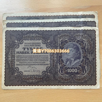 非全新 八品 波蘭王國1919年1000馬克 大票幅  紙幣 品相如圖 紙幣 紙鈔 紀念鈔【悠然居】490