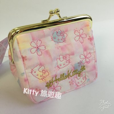 [Kitty 旅遊趣] Hello Kitty 口金包 零錢包 凱蒂貓 櫻花 小錢包 雙珠扣式錢包 粉紅色