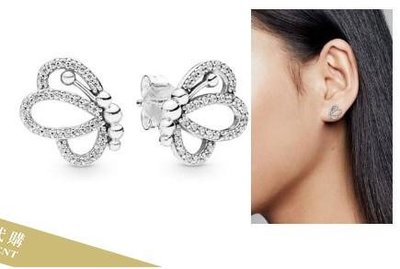雅格時尚精品代購 PANDORA 鑲鑽新款立體鏤空蝴蝶耳環  925純銀 CHARMS 美國代購