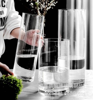 【天天百貨】簡約透明大號落地直筒玻璃花瓶批發富貴竹插花餐桌水培花器擺件