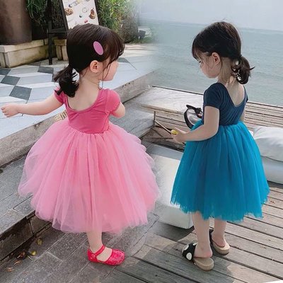 韓國風女童連衣裙夏季新款中小童公主裙網紗裙時尚舞蹈裙洋裝女童裙子超