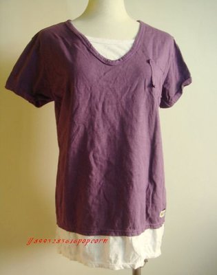 台灣製假兩件式前小口袋紫色短袖百搭上衣日韓流行T恤