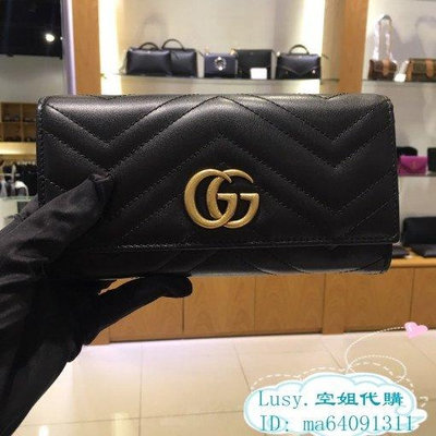 【空姐代購】古馳Gucci GG Marmont 443436 翻蓋扣式長夾 皮夾 錢夾 錢夾 手拿包 專櫃全新