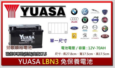 ☆新北鶯歌電池☆實體店面 YUASA LBN3 免保養汽車電池 56638加強 BMW 奧迪