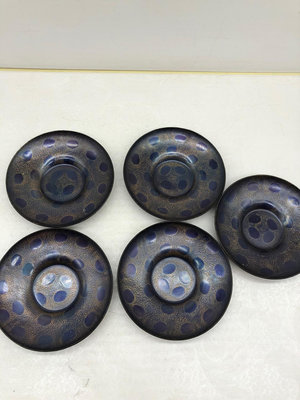 日本銅茶托名家上彬作品非常漂亮的茄皮紫純手工打造保存