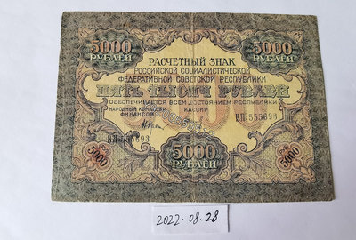 蘇聯1919年5000盧布 外國鈔票 錢鈔 紙鈔【大收藏家】10151
