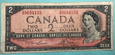 【滴水洞】加拿大 1954年 貳元  稀少紙幣