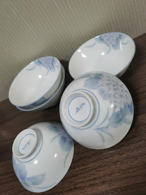 日本回流瓷器光峰繡球花碗五只細節如圖釉下彩繪全品未見