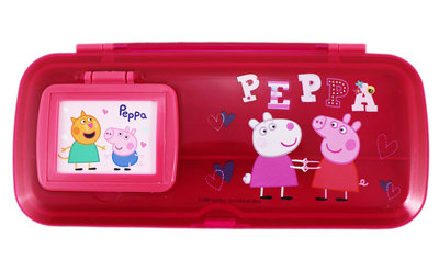 【卡漫迷】 佩佩豬 雙層 鏡梳 鉛筆盒 圖一款 ㊣版 台灣製 鏡子 梳子 筆盒 豬小妹 Peppa Pig 文具