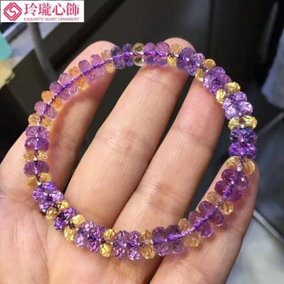 天然紫黃晶刻面盤珠手鍊水晶飾品手串-玲瓏心飾
