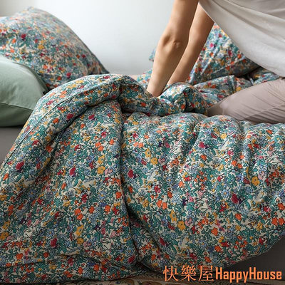 快樂屋Hapyy House韓系復古小碎花全棉天竺棉床包四件組 針織棉綿軟貼身床包組被套被套單人標準雙人加大床包組