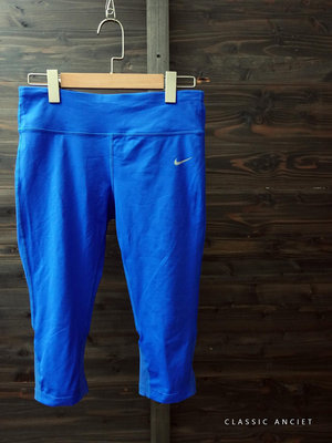 CA 美國運動品牌 NIKE DRI-FIT 女款 藍色 緊身 彈性運動七分褲 XL號 一元起標無底價P436