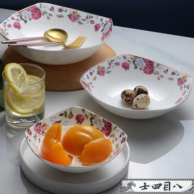 【陶瓷餐碗】骨質瓷創意四角方碗方盤熱菜盤深盤飯碗湯碗大菜碗果盤