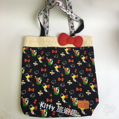 [Kitty 旅遊趣] Hello Kitty 手提袋 凱蒂貓與EDWIN聯名款 帆布提袋 側背提袋 A4可放