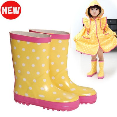 【小阿霏】可愛黃色波點點寶寶學生公主雨靴 女童時尚雨鞋 兒童雨鞋 防滑橡膠鞋底 另有同款雨衣販售 SH20