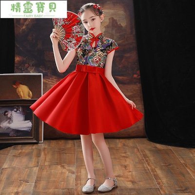 兒童禮服女童中國風古箏表演服小主持人洋裝套裝中式唐裝短版夏shs-精靈寶貝