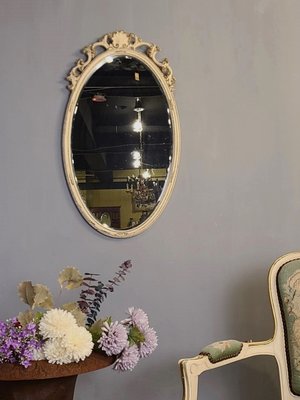 【卡卡頌  歐洲古董】英國 維多利亞  刷色  刷白 金邊  古典  鏡面倒角  掛鏡  MI0090 ✬