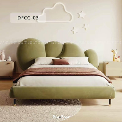 【大熊傢俱】DFCC 03 床架 皮床 奶油風 床組 軟床 造型床 絨布 兒童床 實木 訂製 現代床