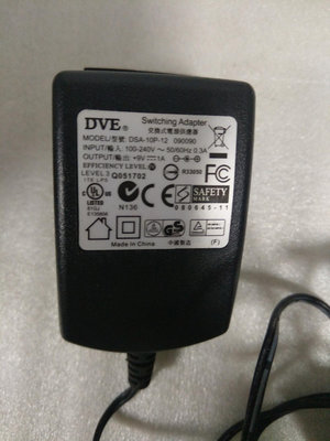 412 （變壓器）（插頭）DVE DSA-10P-12 穩壓電源轉換器 合格標籤 9V 1A