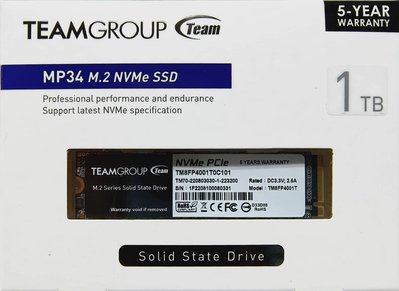 《SUNLINK》TEAM 十銓 MP34 1TB 1T M.2 PCIe SSD 固態硬碟 公司貨