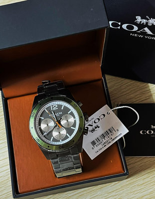 COACH Sullivan 灰色錶盤 鐵灰色不鏽鋼錶帶 石英 三眼計時 男士手錶 14602118