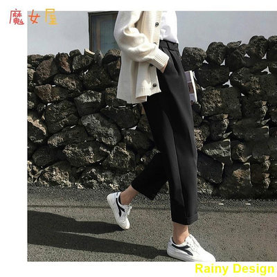 Rainy Design100公斤可穿！寬鬆顯瘦有口袋哈倫褲西裝褲韓版長褲女生衣著 職場 上班 面試正式 OL 大碼超大尺碼褲子 大尺碼西裝褲女