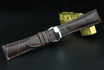紳士風格咖啡色22mm可替代浪琴 tissot seiko ....原廠錶帶,鱷魚皮紋真皮錶帶,方便雙按式不鏽鋼蝴蝶彈扣