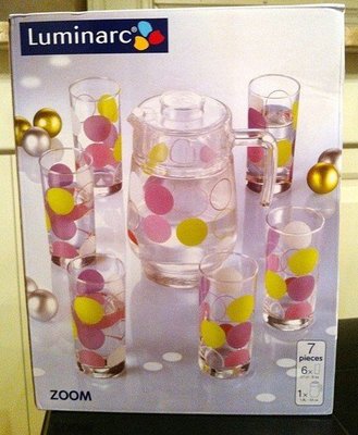 【便宜出清】全新 法國 Luminarc 樂美雅 玻璃冷水壺組 夏日印花 1壺+6杯組 ZOOM