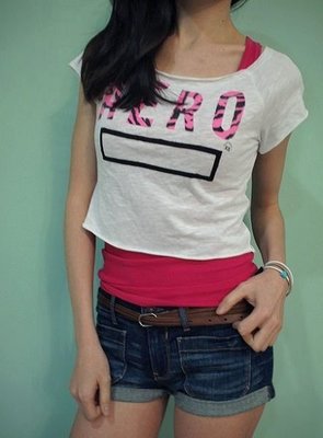 MISHIANA 美國休閒品牌 AEROPOSTALE 女生款短袖外搭圓領短版上衣 ( 特價出售 )