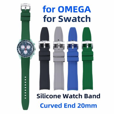 適用於 OMEGA 適用於 Swatch Moon 矽膠錶帶彎曲末端 MoonSwatch 錶帶 20 毫米土星海王星地