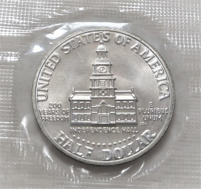 原光 未拆封 美品 1776~1976年 美國 獨立建國 200週年 甘迺迪 早期 半圓 大型 1/2 美元 s記 銀幣