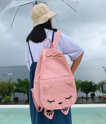 FINDSENSE X 韓國 女款 流行時尚 貓咪圖案 防水 學生書包 後背包 雙肩背包