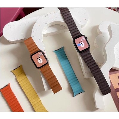 apple watch 磁吸錶帶 真皮錶帶 1/2/3/4/5 SE代  蘋果錶帶 智慧手錶替換錶帶